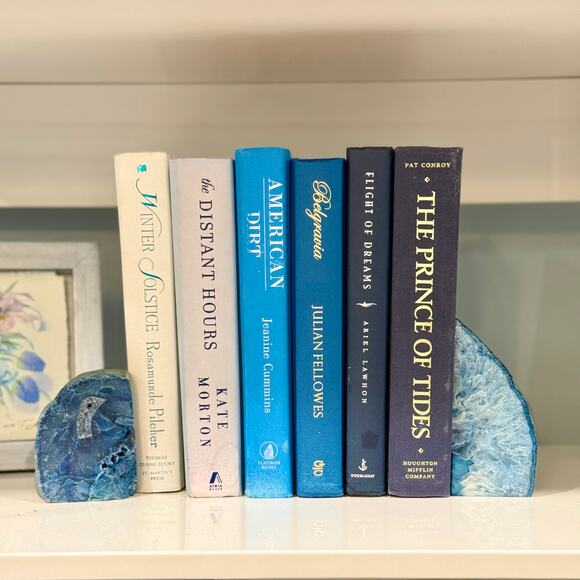 Vintage ombré effect blue Decorative Book collection with Blue Agate Bookends - Picture 1 of 3